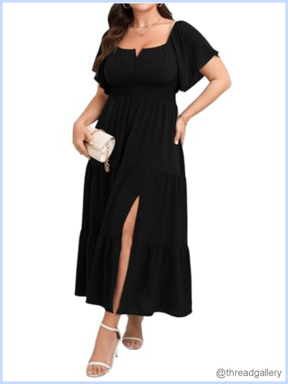 Plus Size Maxi Dress Wedding Guest Cocktail V-Neck Off Shoulder Slit